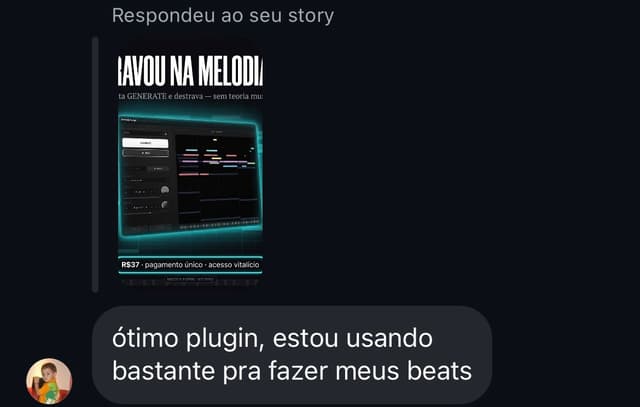 Cliente: ótimo plugin, estou usando bastante pra fazer meus beats